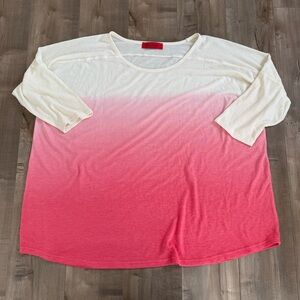 Belle Gray‎ Lisa Renna Shirt Ombre 3/4 Sleeve 2XL Pink Cream Tunic Top Crewneck